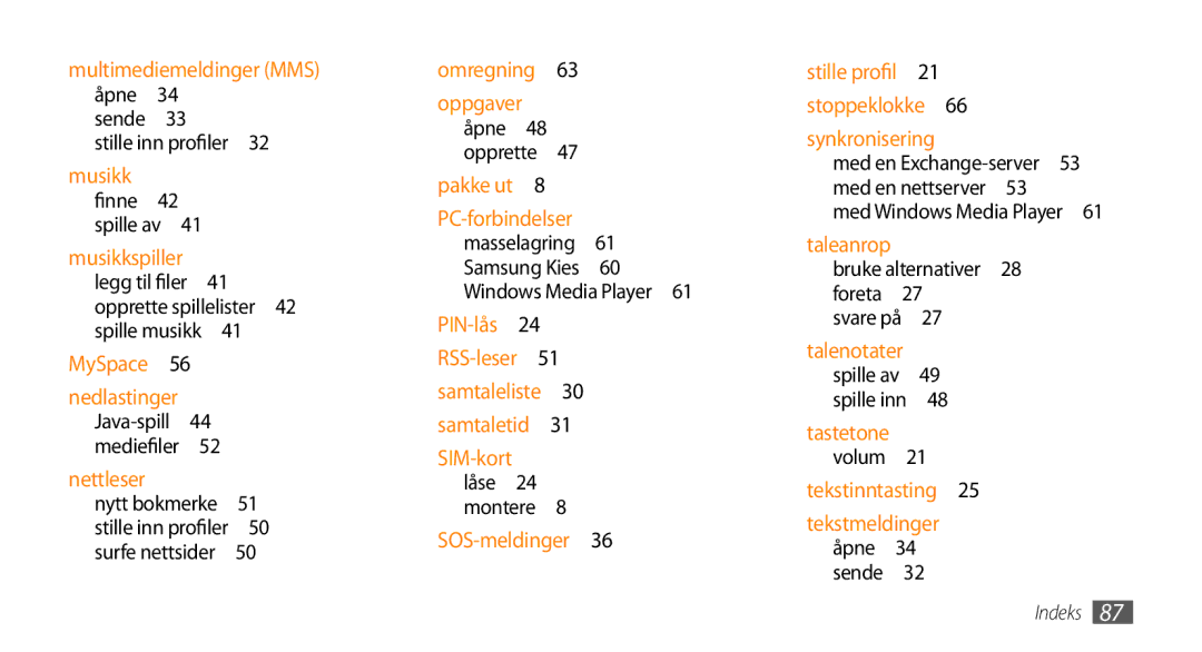 Samsung GT-B7722QKANEE, GT-B7722QKAXEE manual Med en Exchange-server 53 med en nettserver , Bruke alternativer 28 foreta  